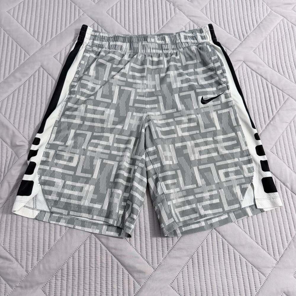 Nike Dri-FIT Elite Printed Basketball Shorts Gray White Black  Boys XL